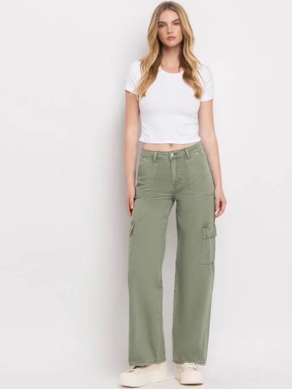 Vervet Army Green High Rise Utility Cargo Wide Jeans